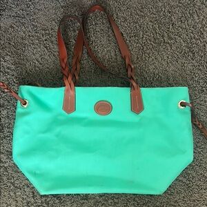 Stylish Green Tote Bag with Brown Accents